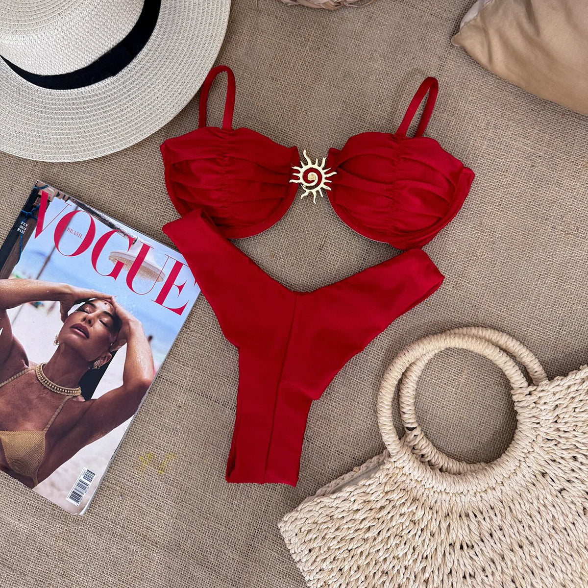 Solid Color Steel Bracket Push up Bikini Split Swimsuit Women Two Piece Bikini Bella Mia