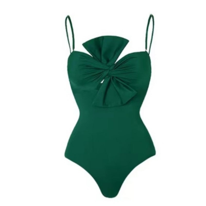 Women Swimsuit Solid Color One Piece Bow Conservative Swimsuit Women Bella Mia
