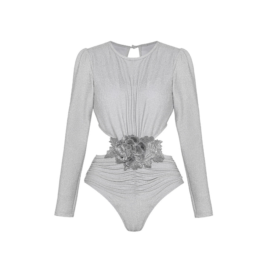 Golden Bright Surface One Piece Swimsuit Women Halter Deep V Plunge Strap Simple Sexy Bella Mia