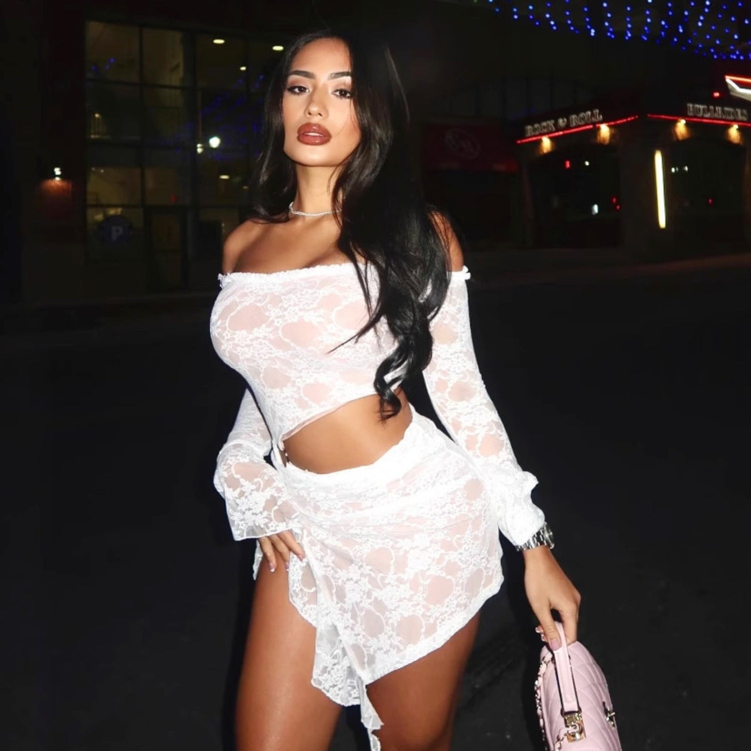 Autumn Winter Long Sleeves Cropped Lace Sexy off the Shoulder Dress Women Clothing Bella Mia