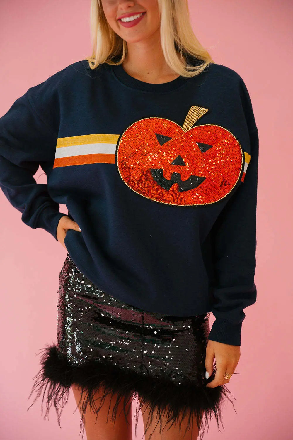 Autumn Winter Women Clothing Halloween Day Elements Sequined Sweater Loose Casual Top Women Bella Mia