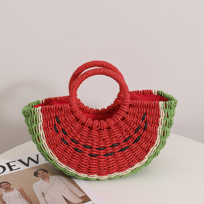 Fresh Candy Colored Watermelon Portable Straw Weaved Bag Cute Fruit Woven Bag Seaside Vacation Beach Bag Bella Mia