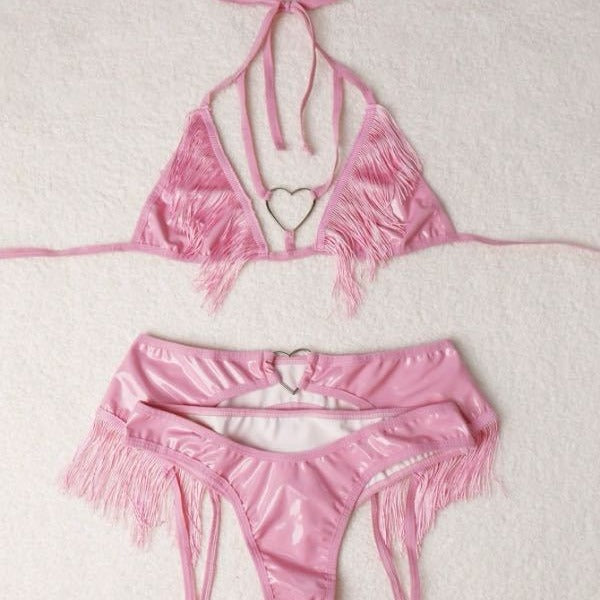 Lace Up Halterneck Backless Split Swimsuit Sexy Cutout Tassel Bikini Suit Bella Mia