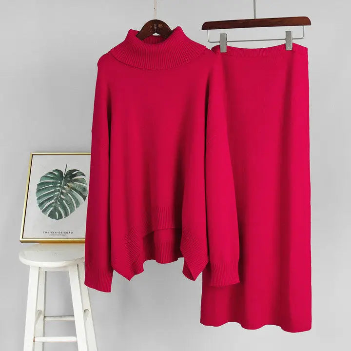 Turtleneck Sweater Skirt Set Women Autumn Winter Loose Knitted Two Piece Sweater Set Women Bella Mia