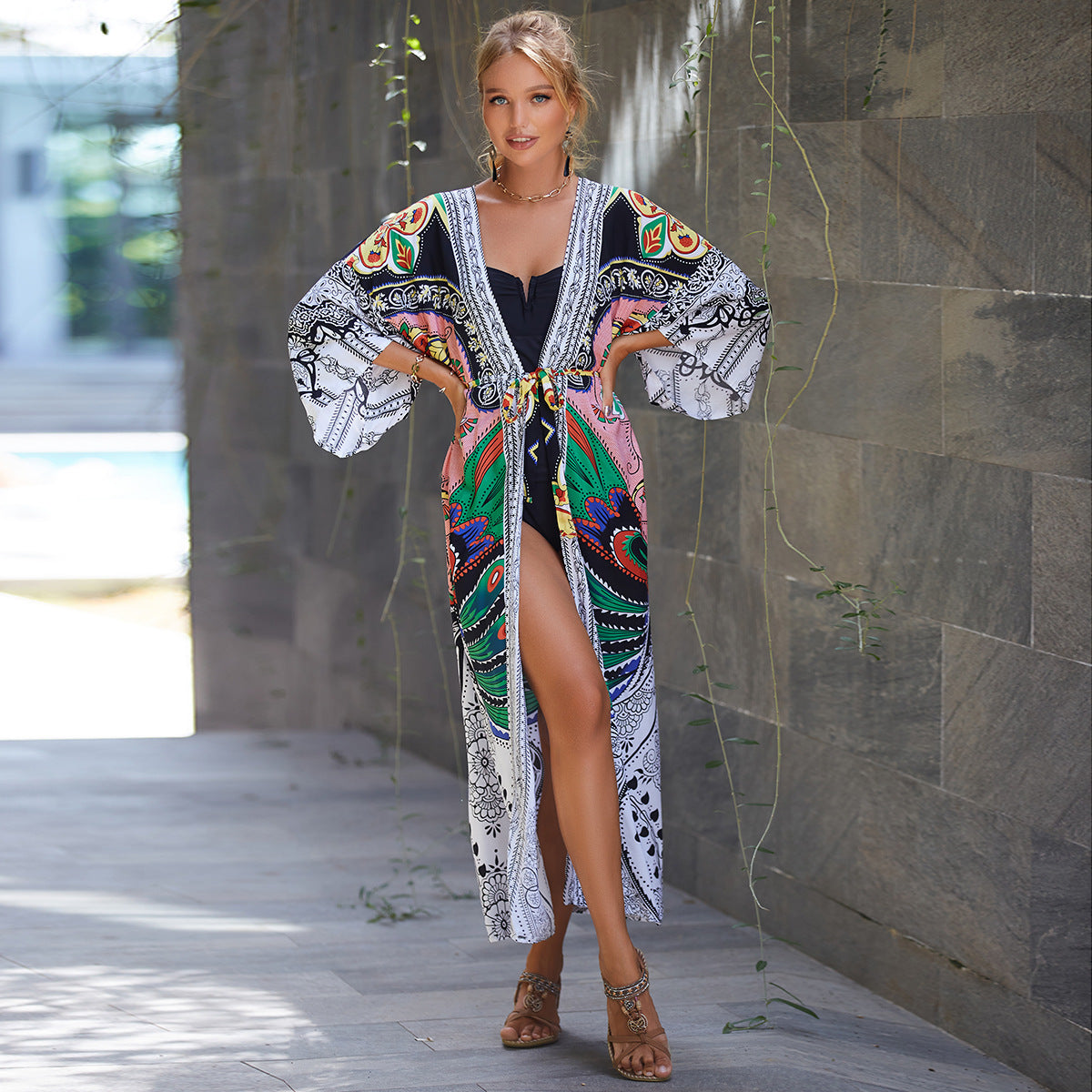 Rayon Belt Beach Cover up Sun Protective Blouse Sun Protection Cardigan Women Swimsuit Bikini Cover up Bella Mia