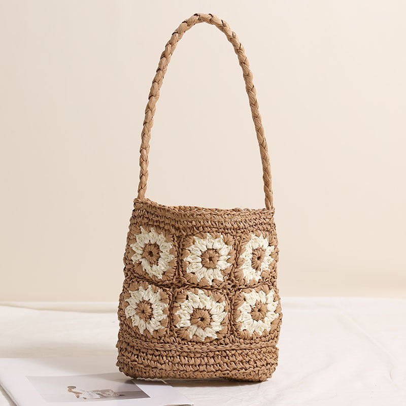 Fresh Daisy Floral Shoulder Straw Bag Hand Woven Bag Vacation Beach Bag Women Bag Bella Mia