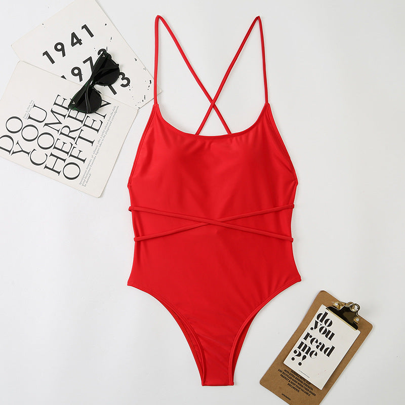 Sexy One Piece Nylon Multicolor Bikini Solid Color Tied Open Back Swimsuit Swimsuit Bella Mia