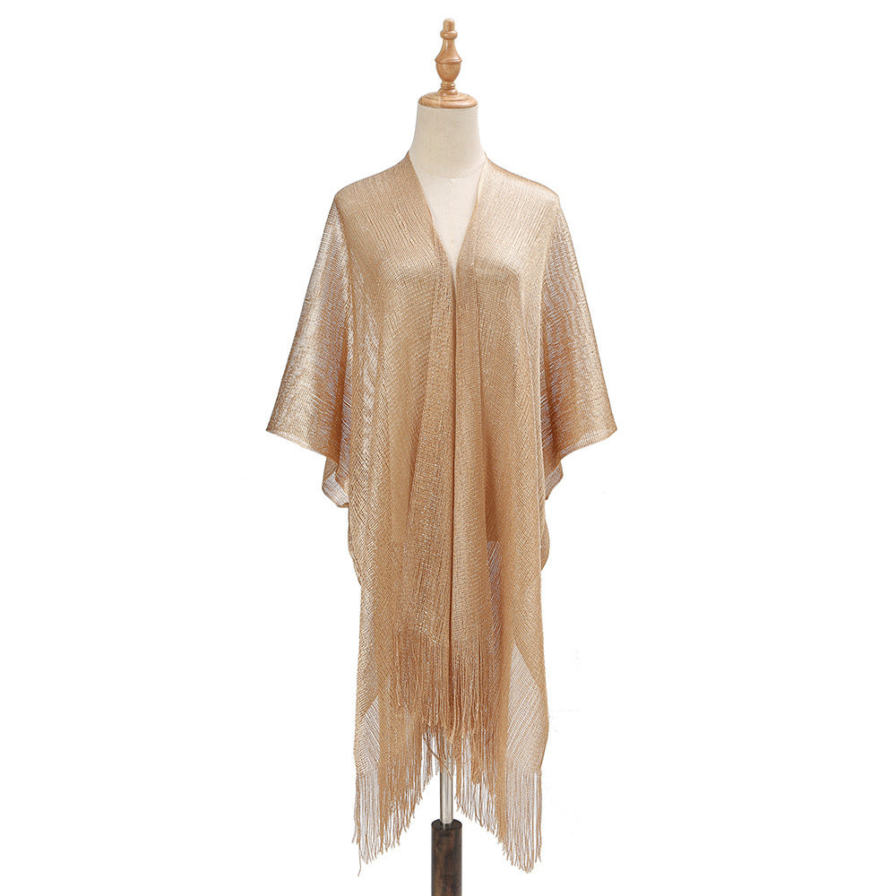 Beach Solid Color Sun Proof Tassel Knitting Beach Cover Up Sweater Shawl Cardigan Bella Mia