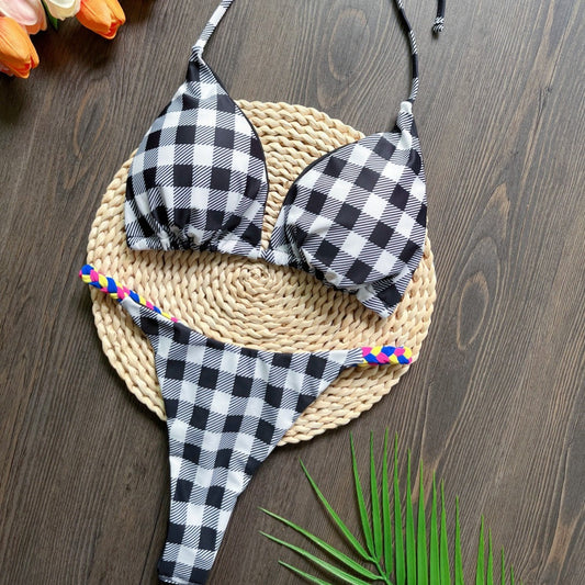 Triangle Bag Braid Rope Bikini Printed Swimsuit Beach Sexy Women Swimsuit Bella Mia