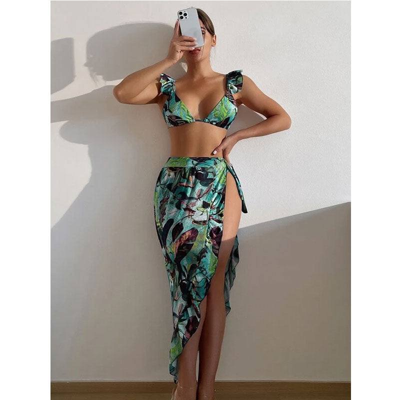 Women Clothing Sexy Bikini Ruffled Tied Apron Three Suits Swimsuit Tie Dye Bella Mia