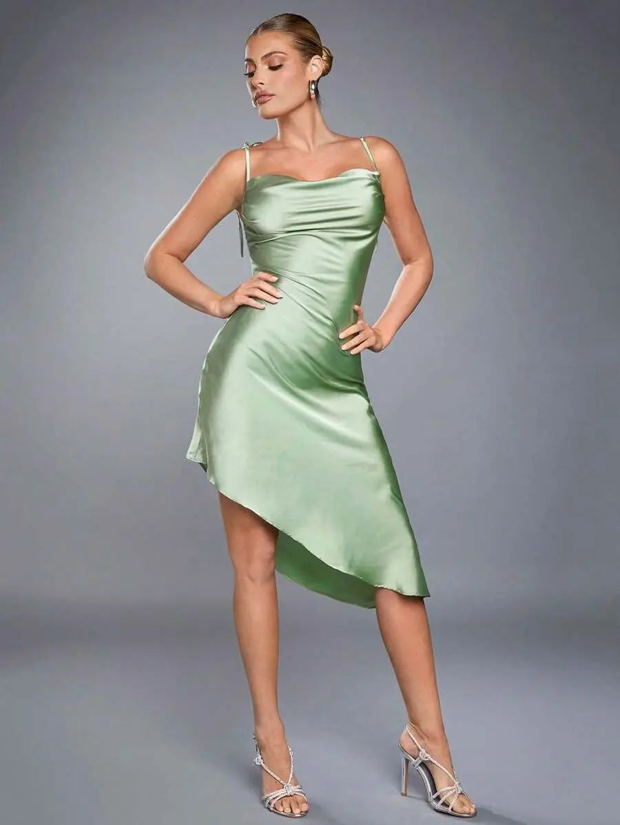 Satin Sling Dress Spring Summer Evening Dress Satin Sexy Women Clothing Bella Mia