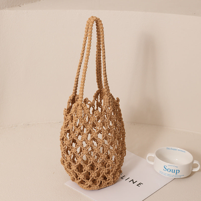 Hollow Out Cutout Cotton Thread Woven Bag Shoulder Handmade Straw Bag Fishing Net Bag Seaside Vacation Beach Bag Women Bag Bella Mia
