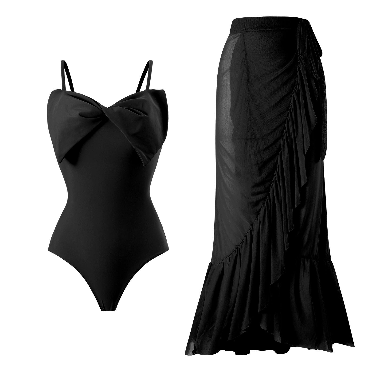Sexy Swimsuit Women Spring One Shoulder Swimsuit Chiffon Split Beach Skirt Set Bella Mia