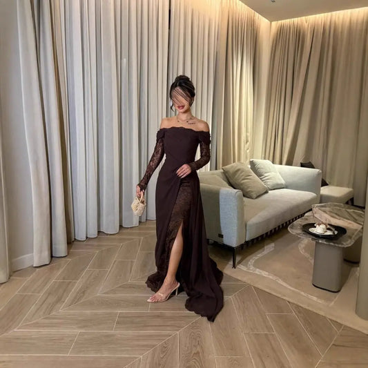 Spring Summer Women Clothing Tube Top Stitching Lace Long Sleeve Big Hem Elegance Retro Dress Bella Mia