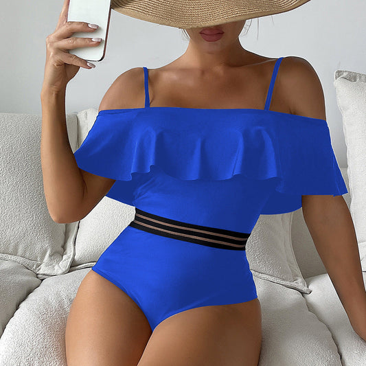 off Shoulder Ribbon Sexy High Waist One Piece Bikini Swimsuit Swimwear Women Bella Mia