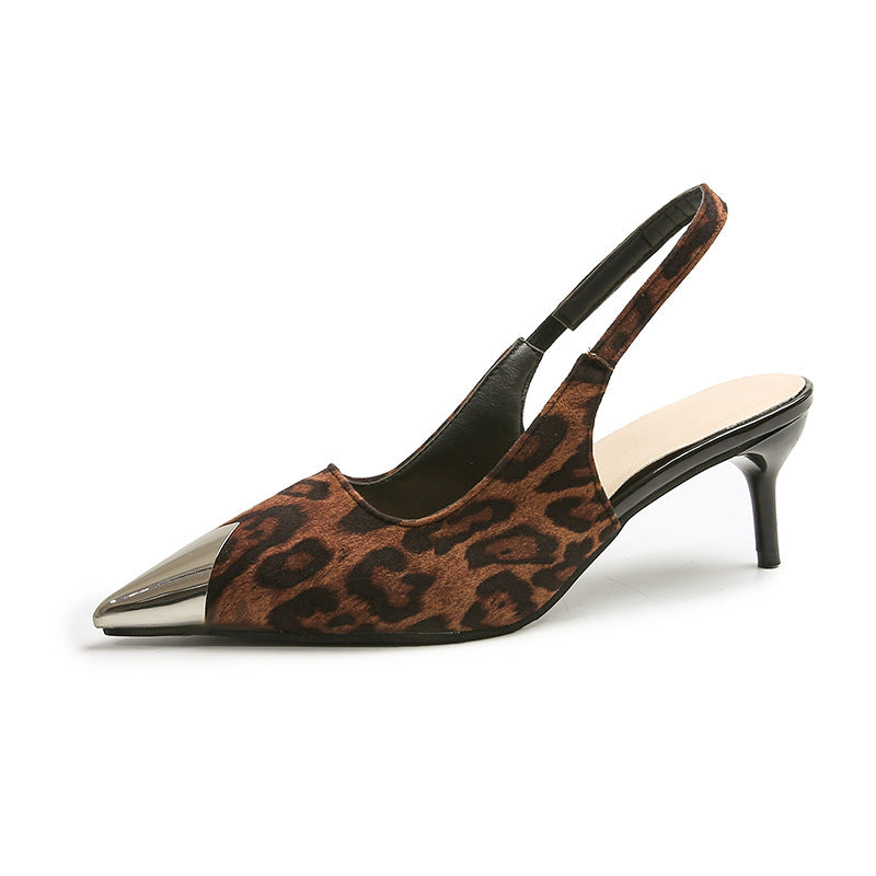 Hollow Out Cutout Pointed High Heel Back Open Shoes Women Stiletto Leopard Print Sandals Bella Mia