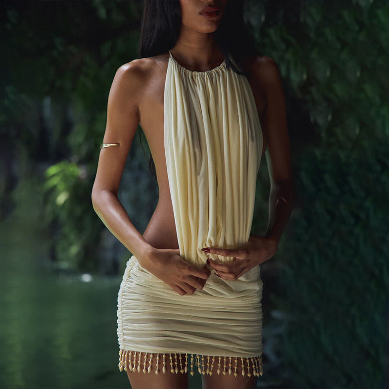 Women Clothing Summer Sexy Backless Elegant Sexy Solid Color Slim Fit Short Hip Hugger Dress Women Bella Mia