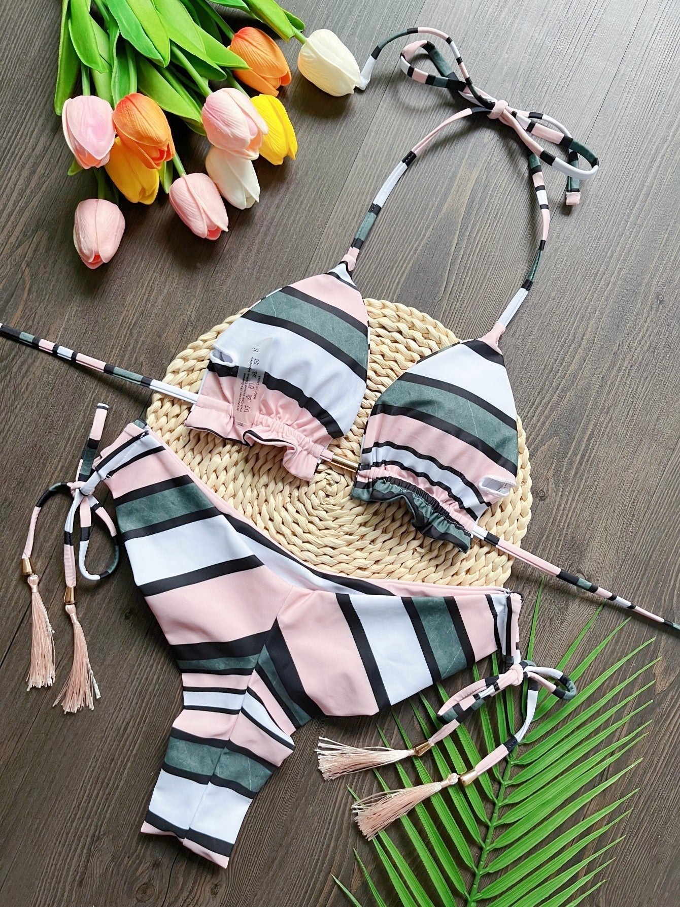 Printed Split Bikini Swimsuit Sexy Braid Rope Triangle Women Swimsuit Swimming Set Bella Mia