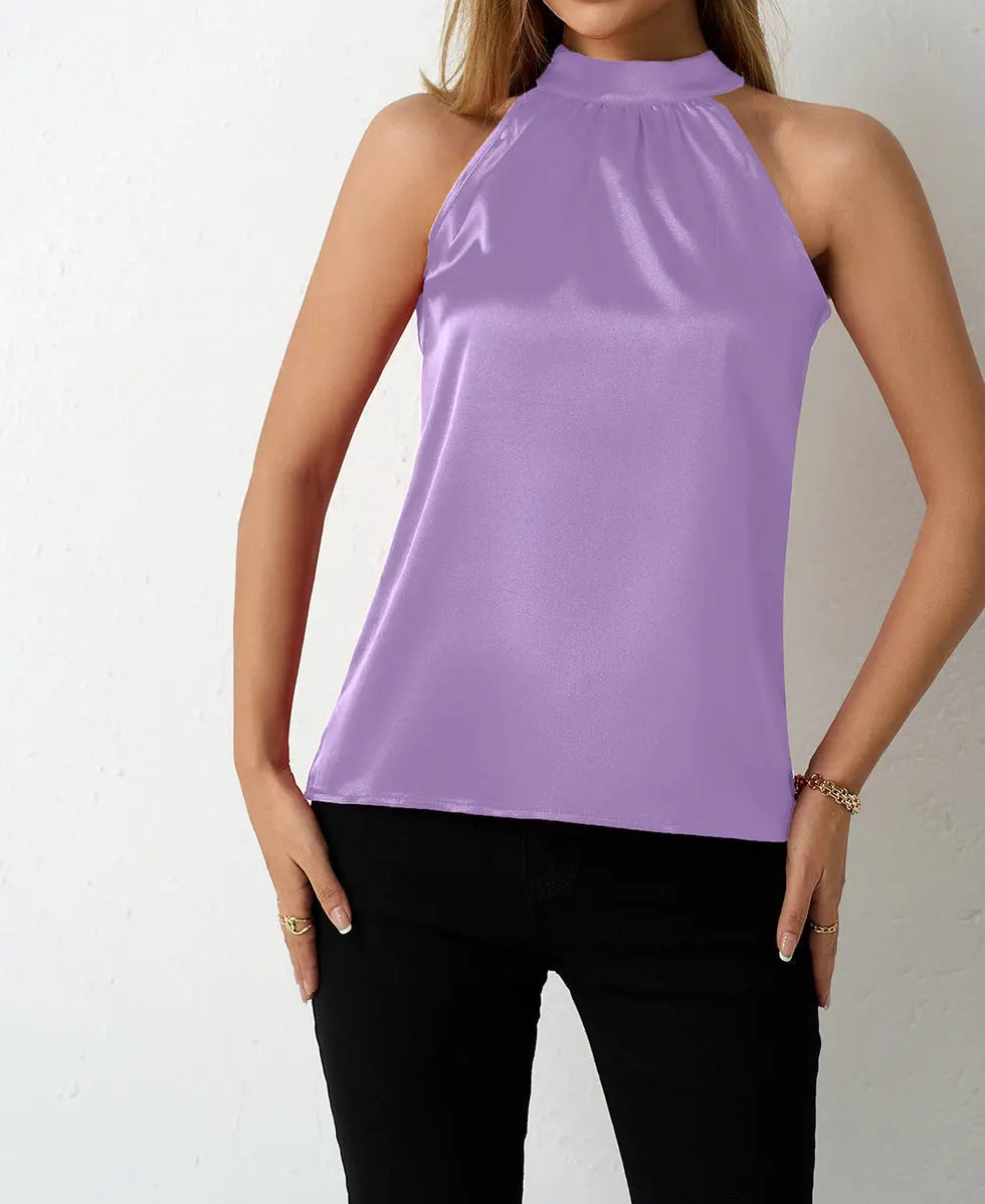 Women' Summer Satin Vest Women off Shoulder Halter Satin Top Bella Mia