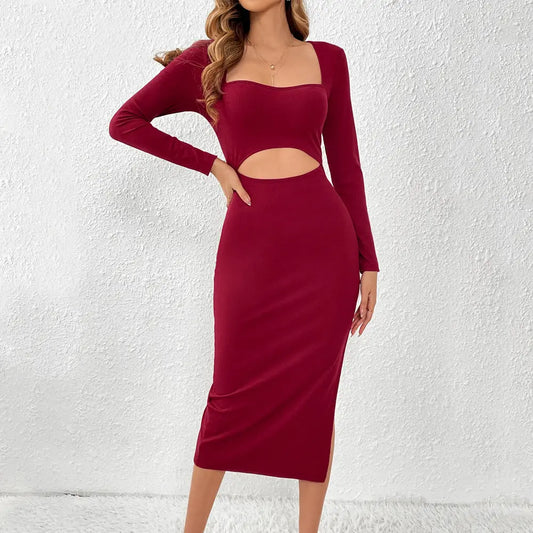 Sexy Sexy Design Waist Hollow Out Cutout Figure Flattering Side Slit Hip Dress Bella Mia
