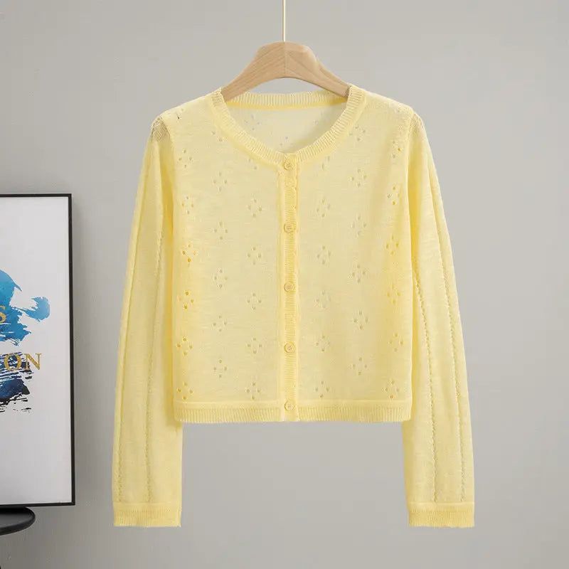 All Matching Hollow Out Cutout Sun Protection Short Knitted Cardigan Women Summer Figure Flattering Outerwear Top Bella Mia