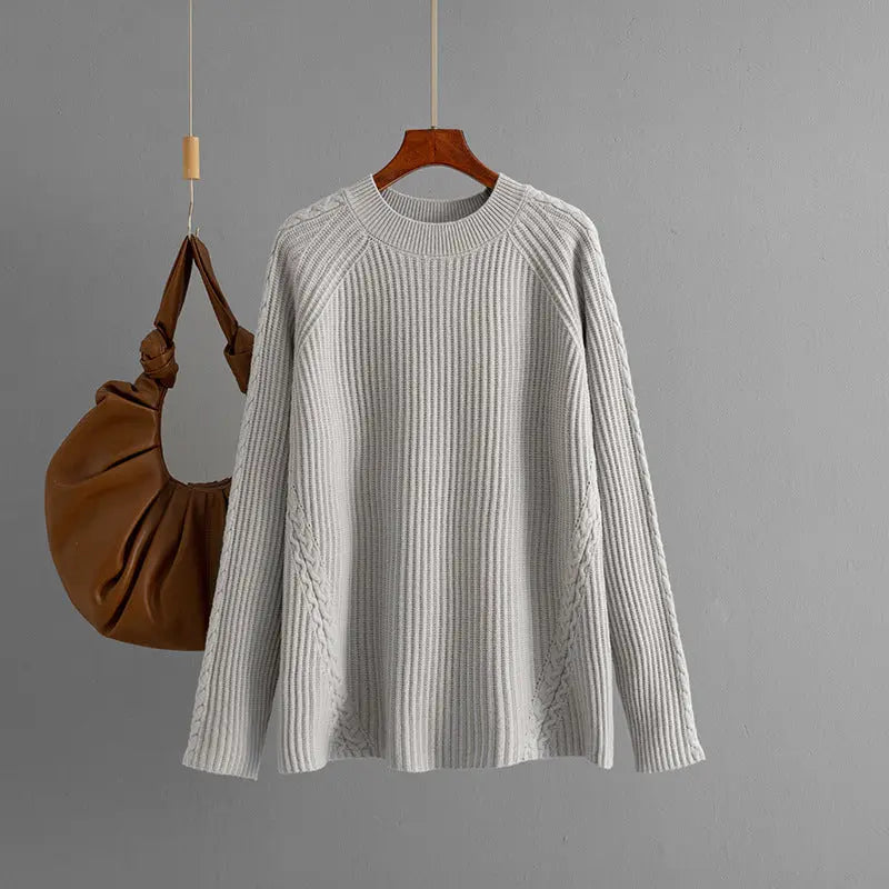 Autumn Winter Knitwear Women round Neck Loose Twisted Casual Solid Color Knitted Bella Mia