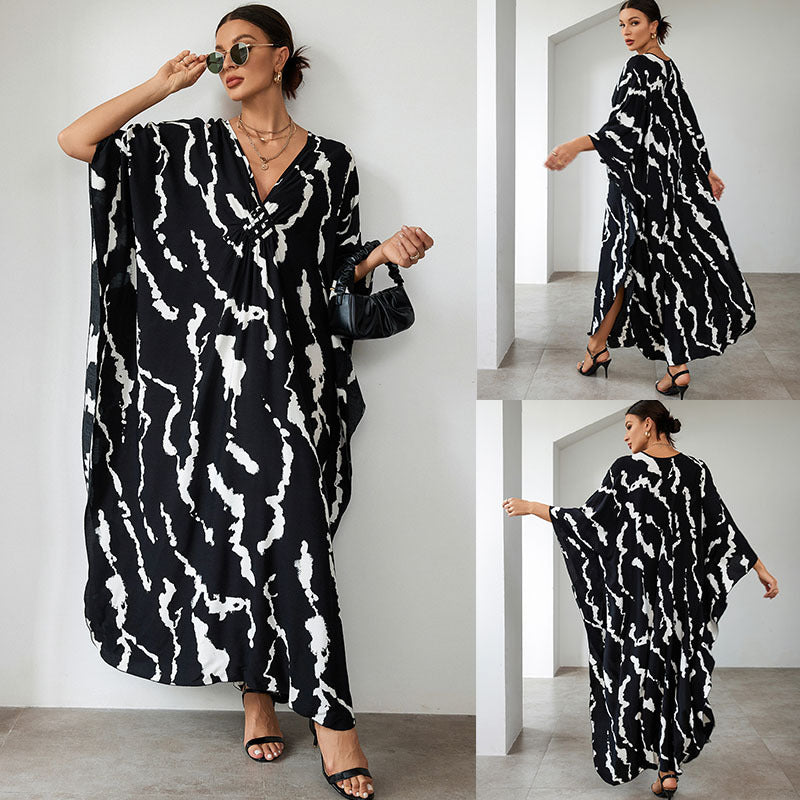 Rayon Print Holiday Loose Robe Beach Jacket Maxi Dress Bikini Cover Bella Mia