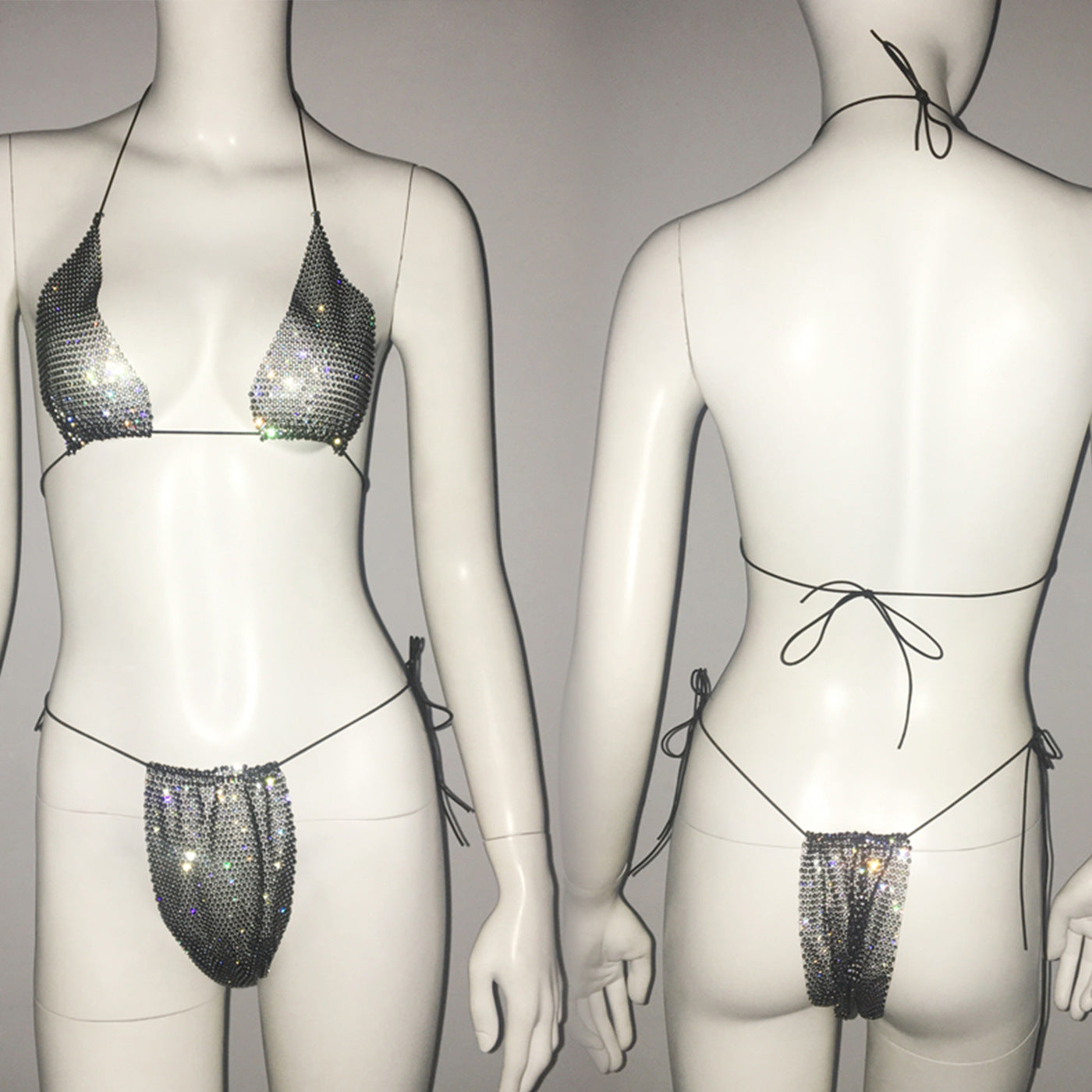 Women Clothing Rhinestone Bikini Set Carnival Sexy Lace Up Outdoor Beach Split Swimsuit Bella Mia