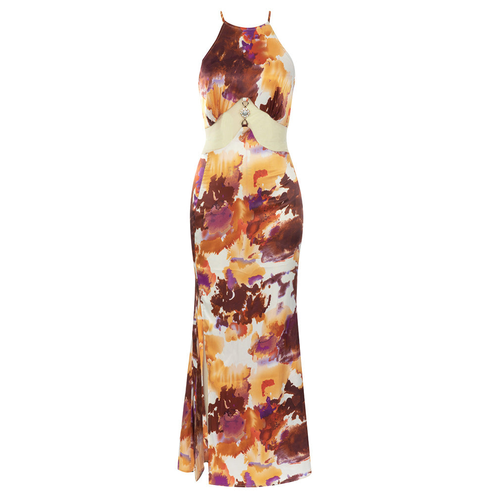 Dress Spring Summer Simplicity Sexy Retro Halter Sleeveless Floral Slim Fitting Dress Bella Mia