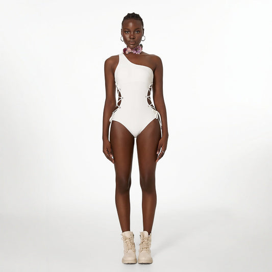 Retro Floral Shoulder Lace up Slimming Sexy Spring Vacation Swimsuit Women Bella Mia