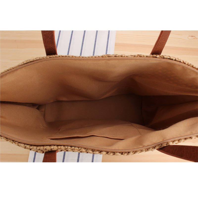 Solid Color Simple Shoulder Straw Bag Japanese Korean Woven Bag Daily Office Casual Vacation Women Bag Bella Mia