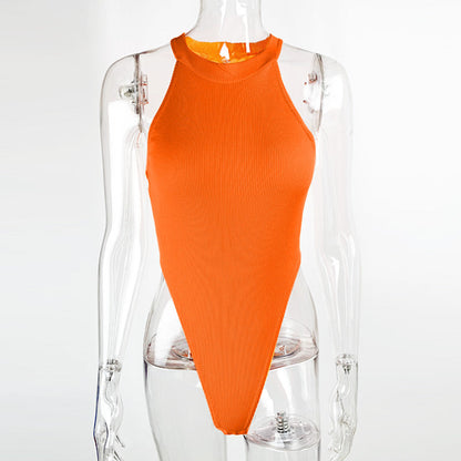Summer Women Clothing Slim Vest Top Sexy Halter Sleeveless High Slit Bodysuit