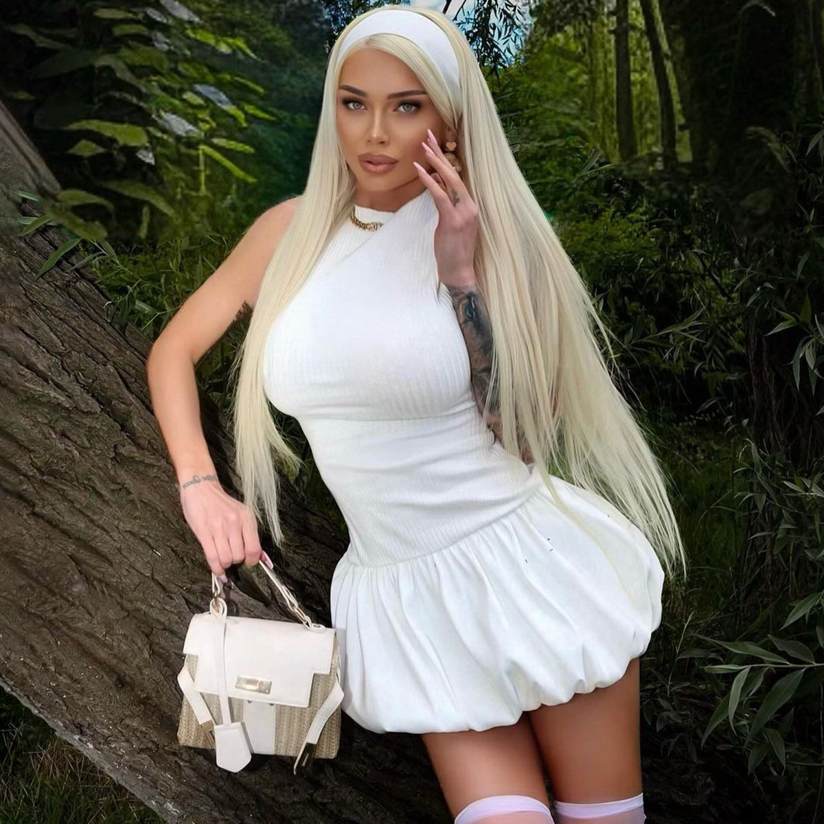 Women Clothing Summer Sexy Back Hollow Out Cutout Out Slim Fitting Patchwork Pleated Dress Women Bella Mia