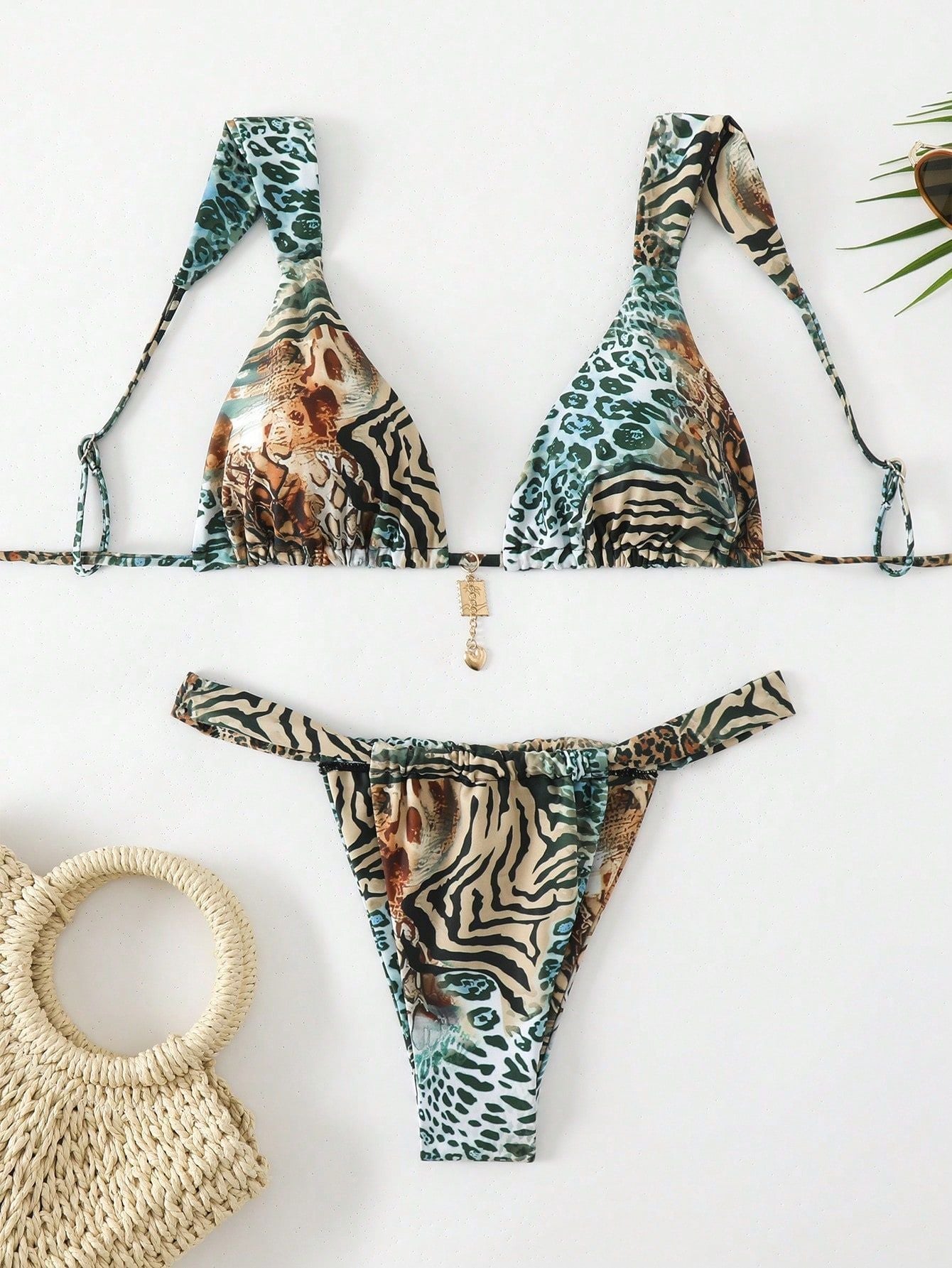 Printed Lace up Swimsuit Women Three Point Sexy Beach Bikini Spring Swimsuit Bella Mia