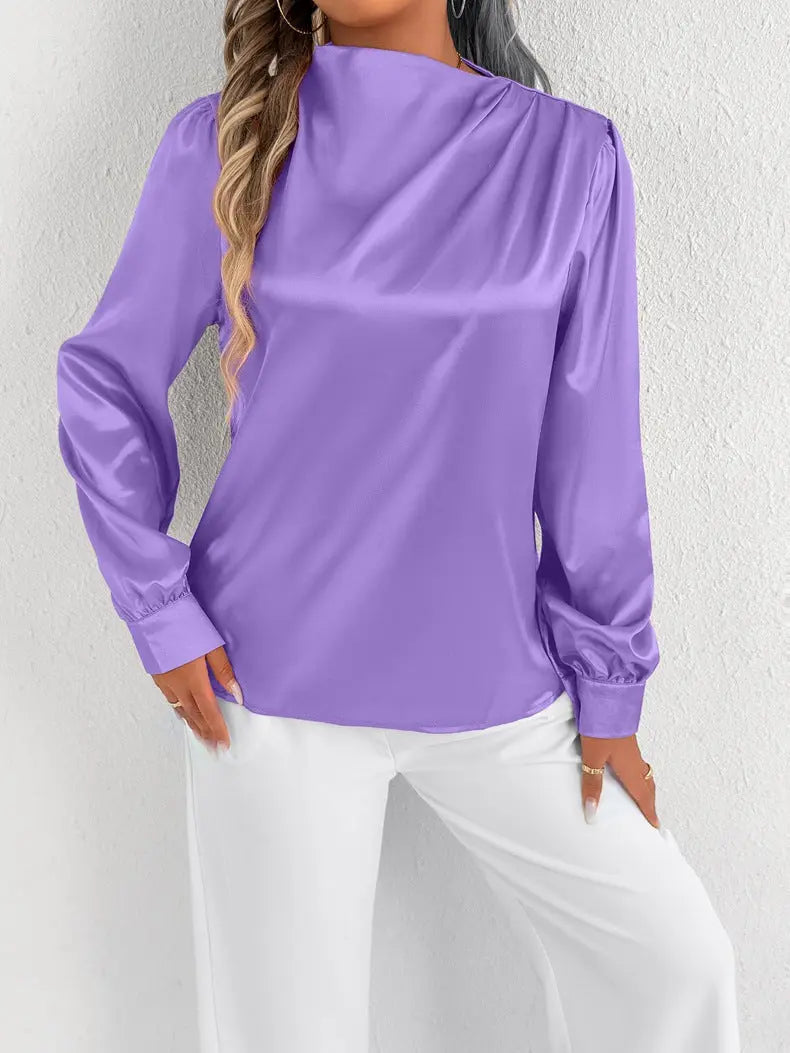 Women Clothing Summer Satin Shirt Women Shirt Light Transparent Satin Top Bella Mia