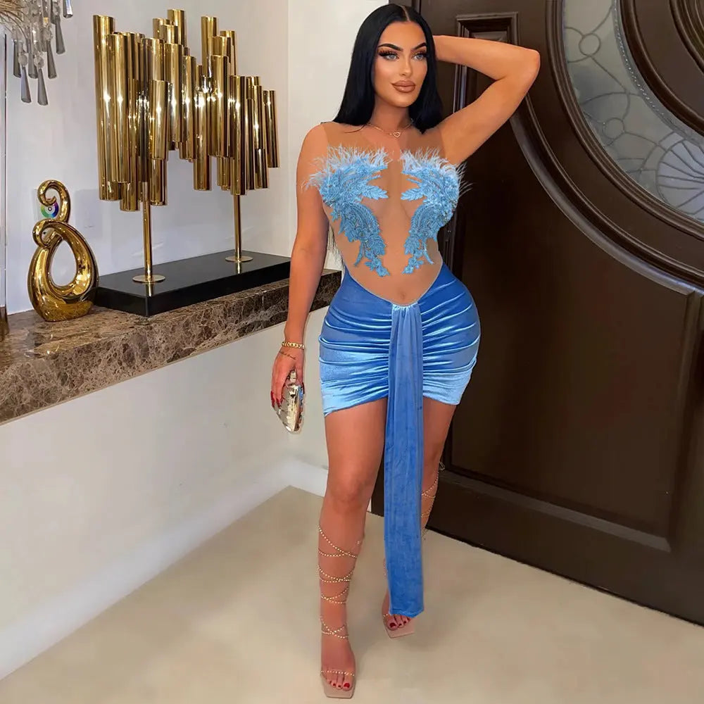 Sexy Tube Top Dress See Through Hip Wrapped Party Short Dress Women Bella Mia