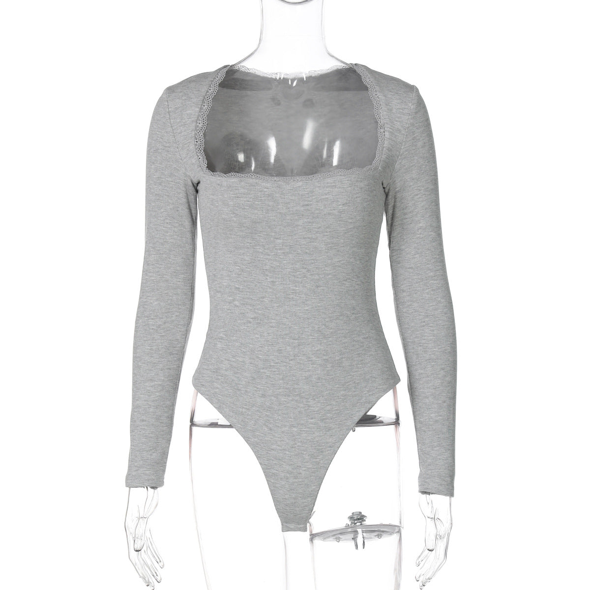 Women Clothing Winter Sexy Square Neck Lace Slim Fit Base Long Sleeve Jumpsuit Bella Mia