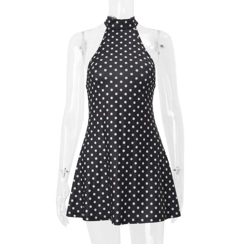 Women Clothing Summer Polka Dot Printed Sexy Backless Waist Trimming Dress Bella Mia