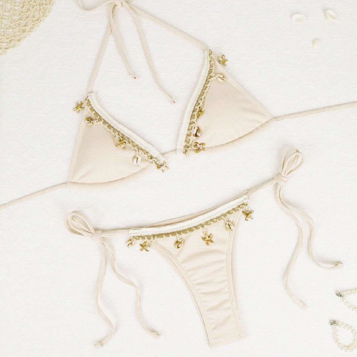 Lace Wilhelmy Shell Bikini Pink Three Point Bikini Split Swimsuit Bella Mia