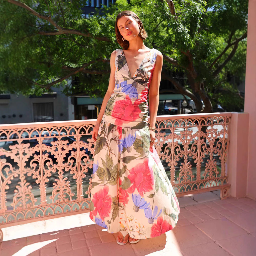 Summer Printed Strap Dress Sexy V neck Dress Bella Mia