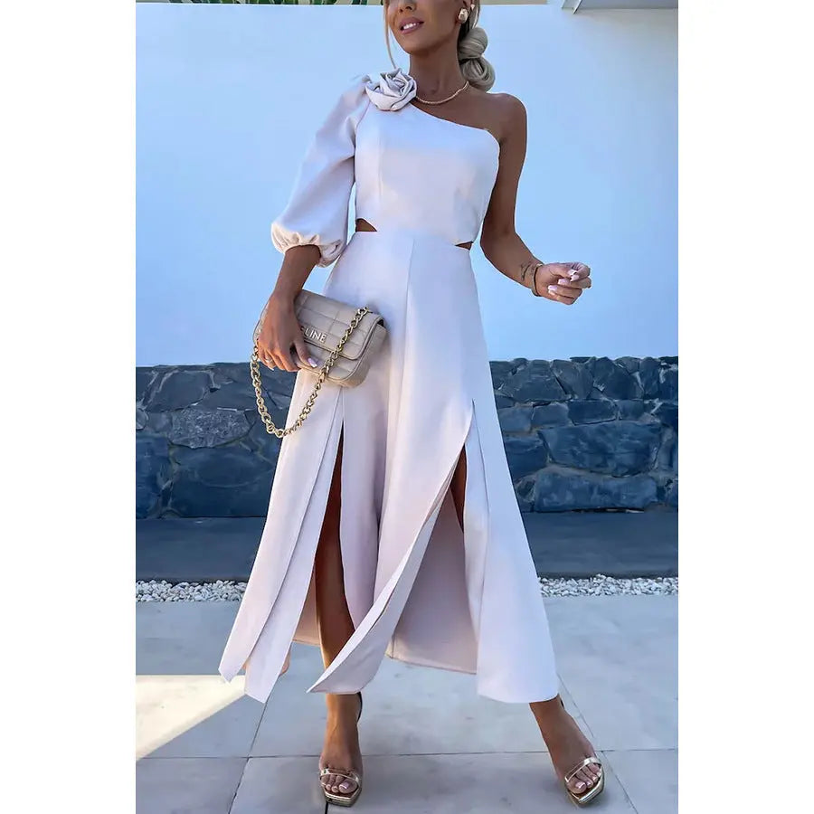 Spring Summer Cross-Shoulder Split Double Layer Dress Casual Party Satin Dress Bella Mia