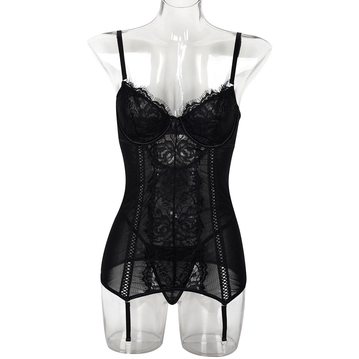 Women Lace Eyelash Stitched Backless Sexy Women T Back Set Bella Mia