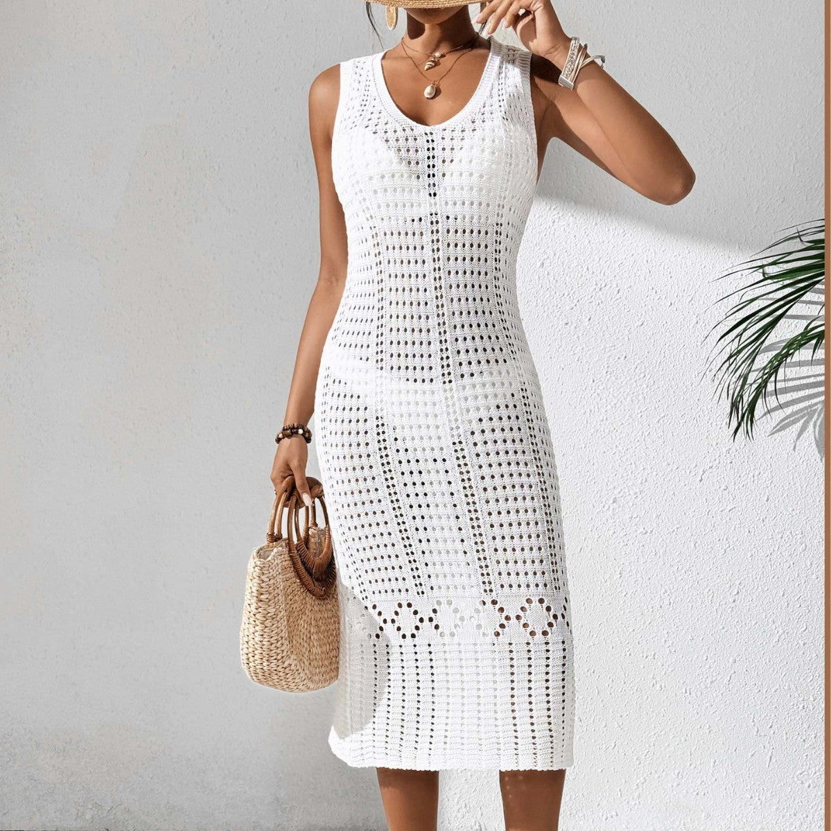Women Dress Women Sexy Cutout Woven Vest Dress Mid Length Beach Beach