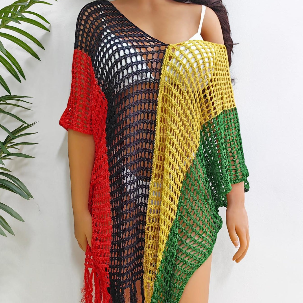 Women Beach Vacation Beach Cover Up Women Clothing Contrast Color Hollow Out Cutout Woven Shirt Sexy Dress Bella Mia