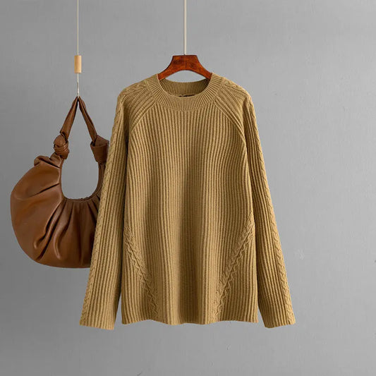 Autumn Winter Knitwear Women round Neck Loose Twisted Casual Solid Color Knitted Bella Mia