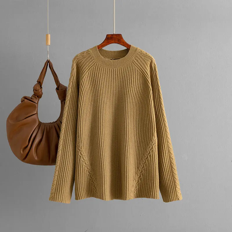 Autumn Winter Knitwear Women round Neck Loose Twisted Casual Solid Color Knitted Bella Mia