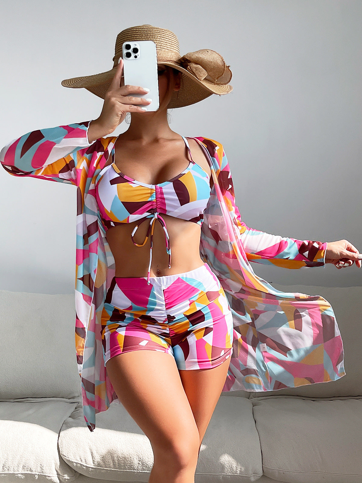 Swimsuit Women Split Three Piece Suit High Waist Long Sleeves Blouse Internet Celebrity Drawstring Suit Bella Mia
