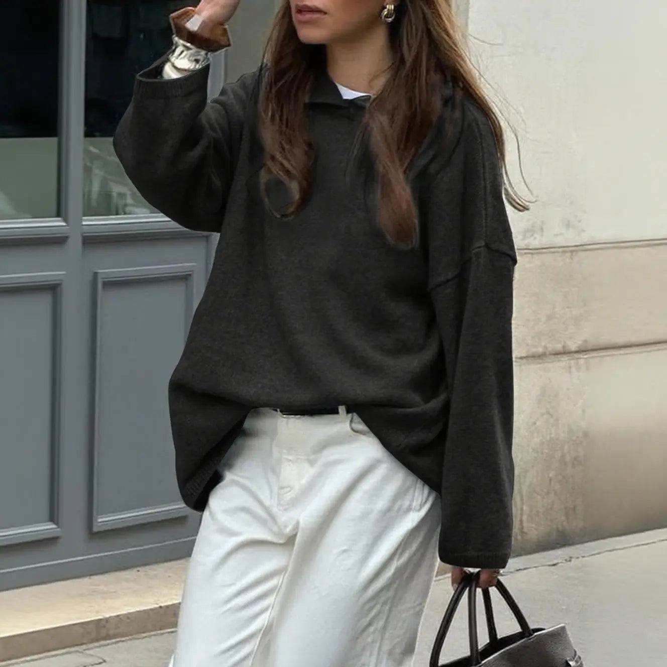 Casual Minimalist Long Sleeve Hooded Sweater Woolen Bella Mia