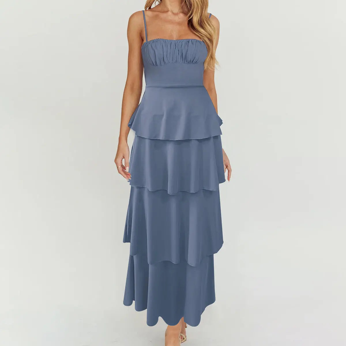 Sexy Backless Suspender Layered Dress Pleated Lace up Slim Fit Dress Bella Mia