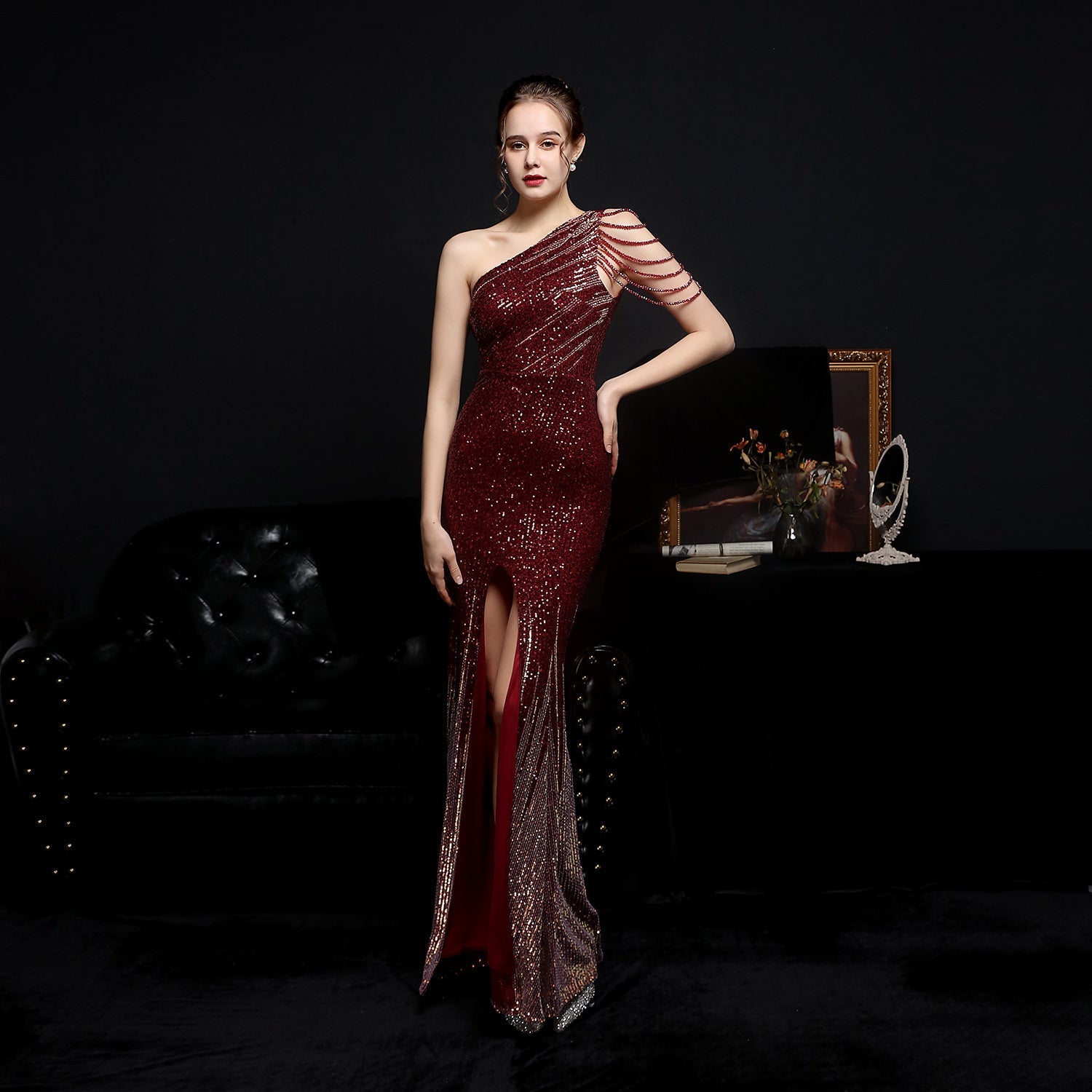 Craft Colorful Sequin Socialite Gathering Party Evening Dress Sexy Long Slimming Toast Dress Bride Formal Gown Bella Mia